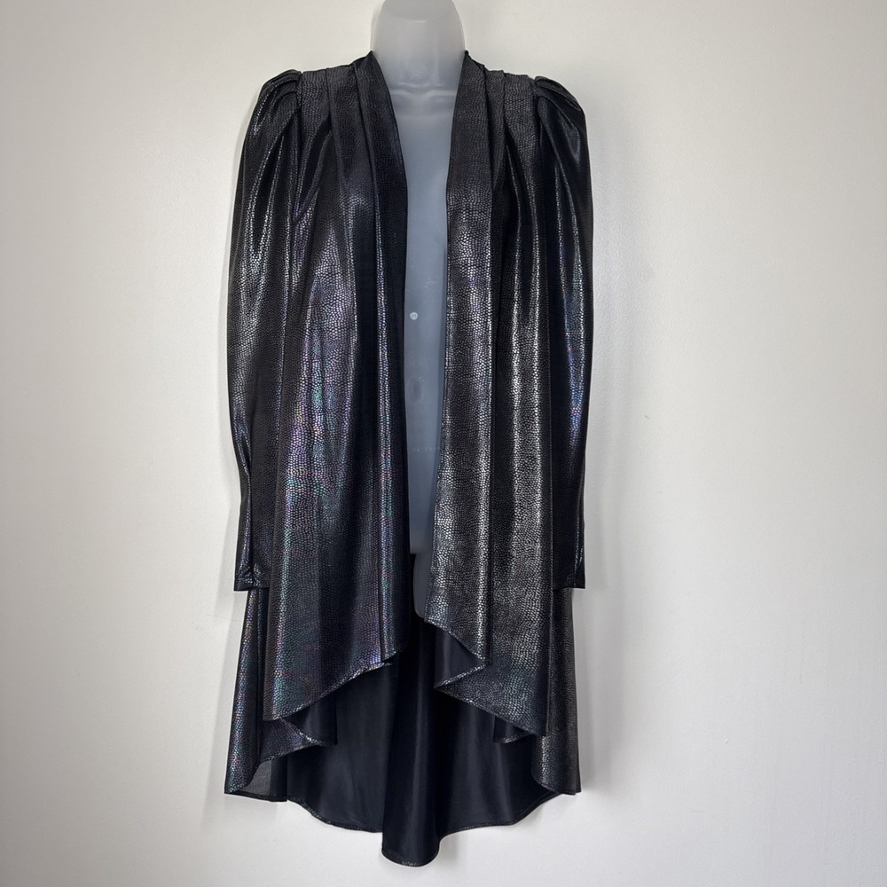 Vintage Gilberti Long Duster Jacket Black Rave Shimmer Disco Size M‎ Cyber Goth